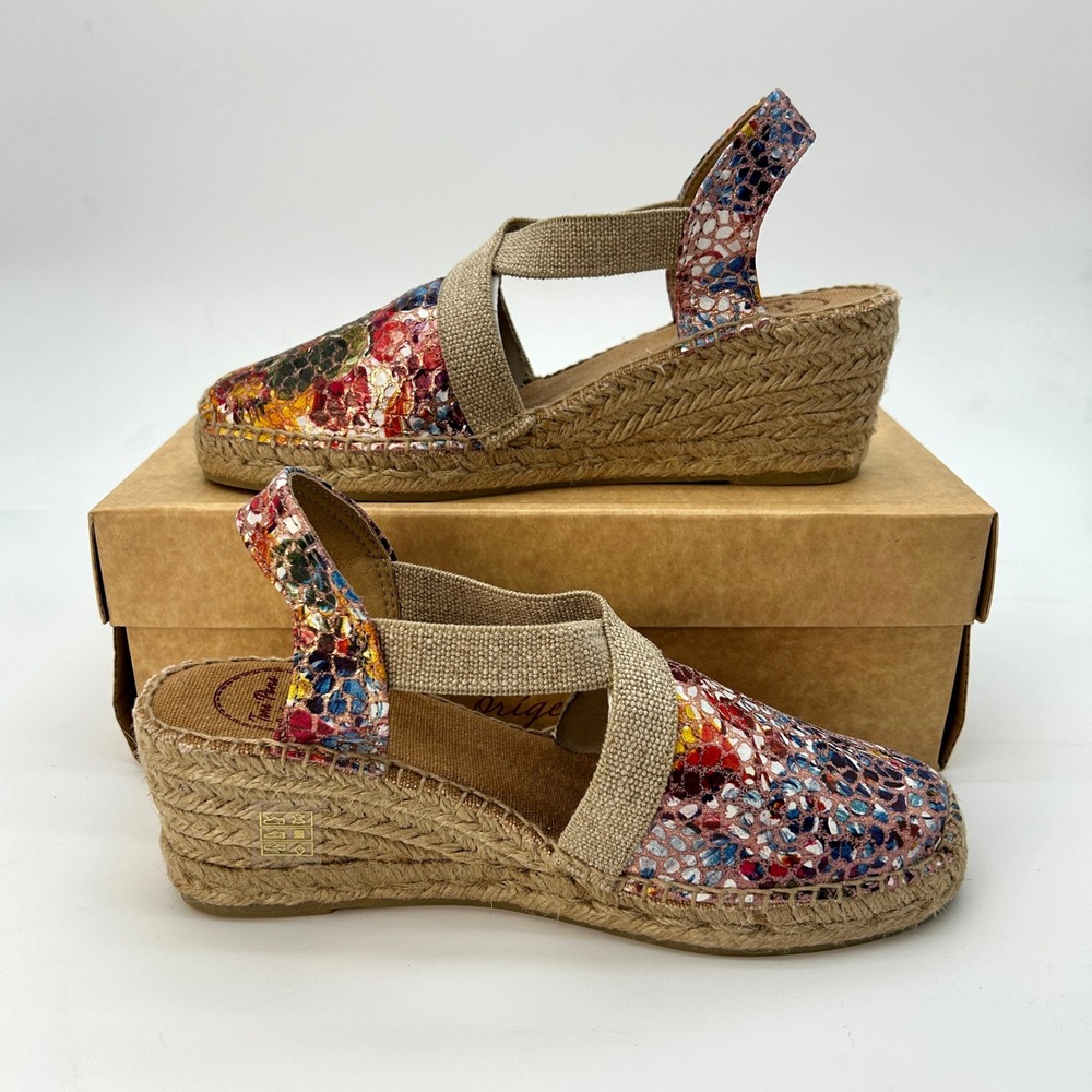 Wedge Espadrille Sandals Toni Pons Telva Womens Sz 7.5 Colorful Floral Print NEW - Picture 2 of 7